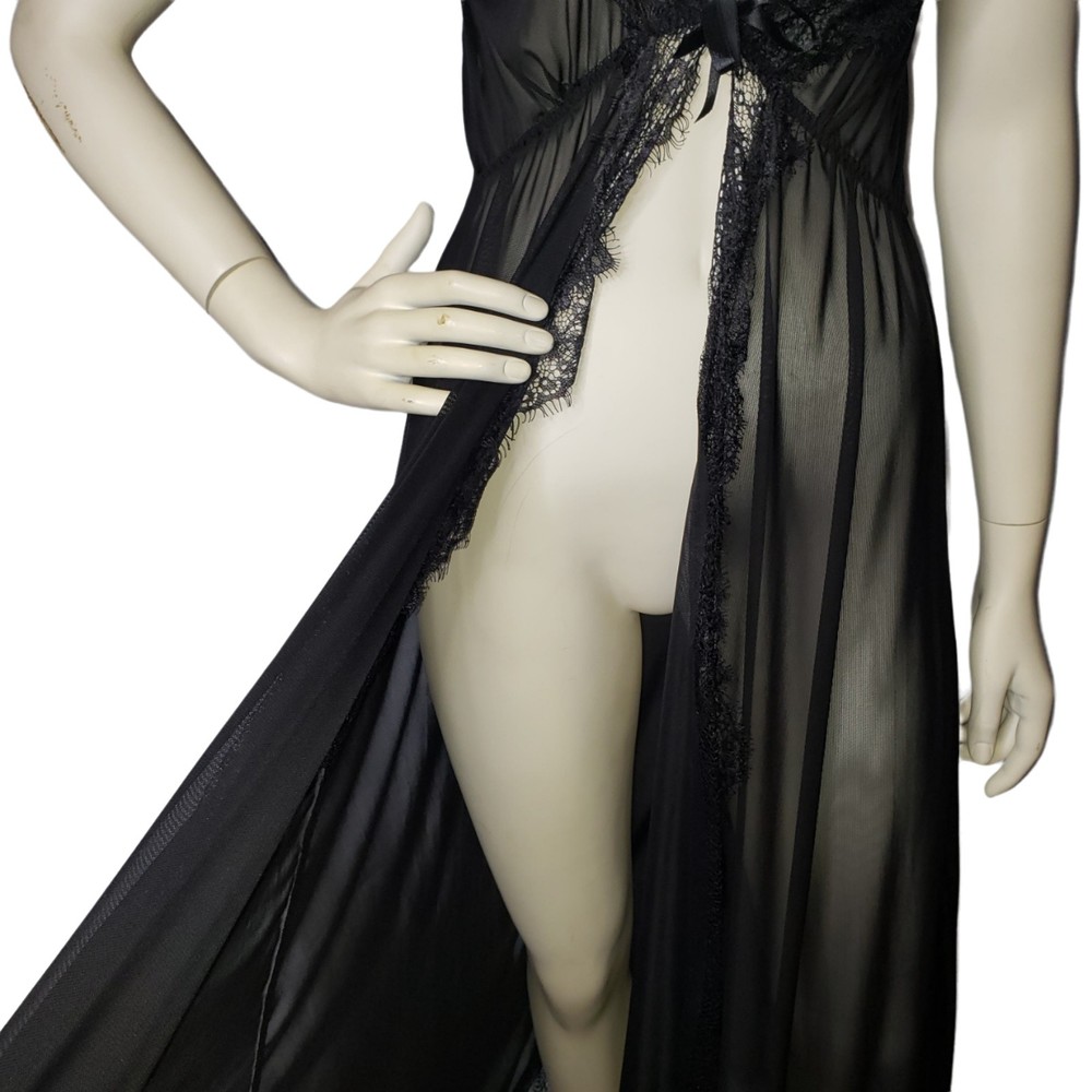 SHEIN Black Open Front Long Sheer Lace Nightgown Nightie Negligee Plus Size 4XL - Picture 3 of 11